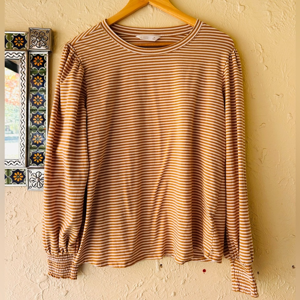 Lauren Conrad Mustard Striped Top 🤩 size XL